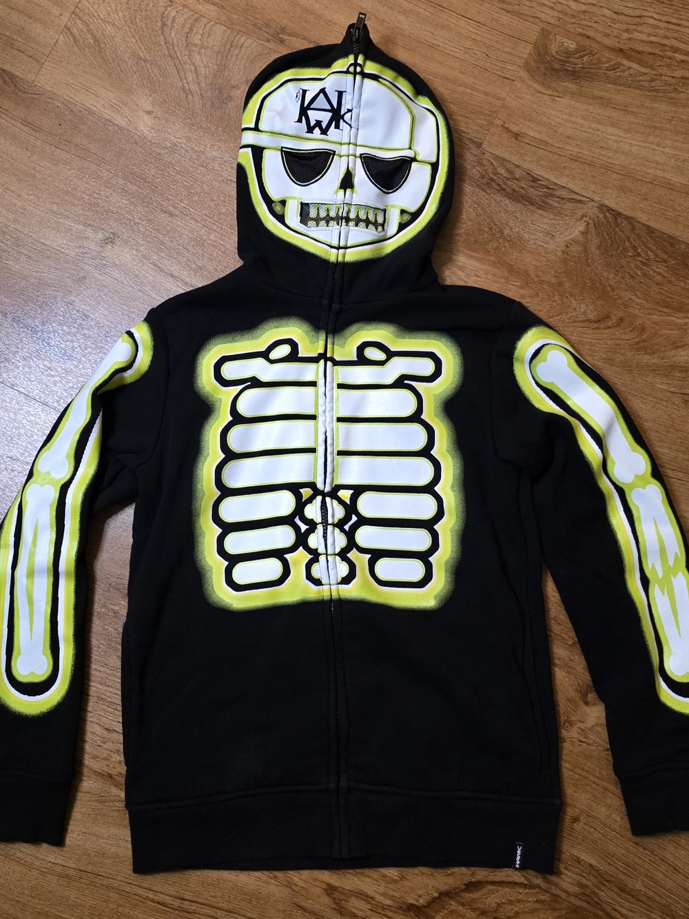 2014 Tony Hawk Black & White Neon Skeleton Full Zip Skater Hoodie